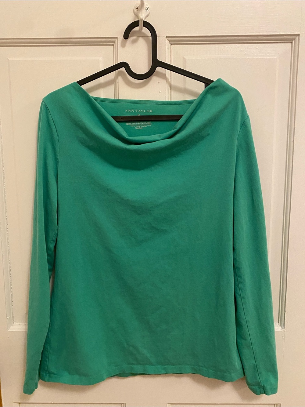 Ann Taylor Women’s Sea Foam Green Long Sleeve Cowl-Neck Cotton Blend Top M
